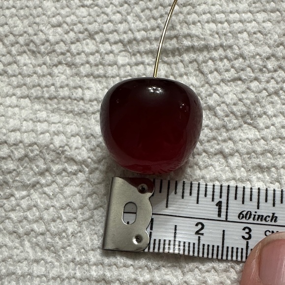 Gold Stem Cherry Earrings - Picture 8 of 9